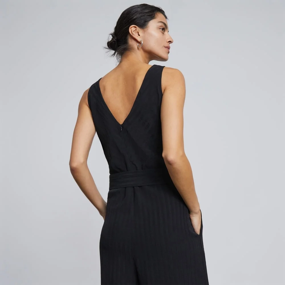 The City Stripe Draped Jumpsuit | Black (5)