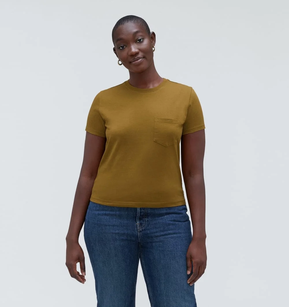 The Box-Cut Tee in Essential Cotton | Tapenade | Pocket (4)
