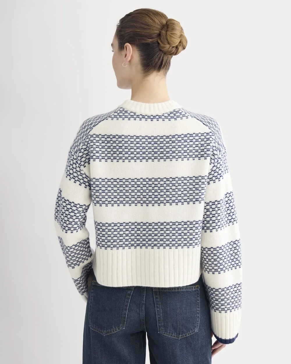 Nordic Cropped Boxy Crew in Luxe Merino | Bone/True Navy (4)