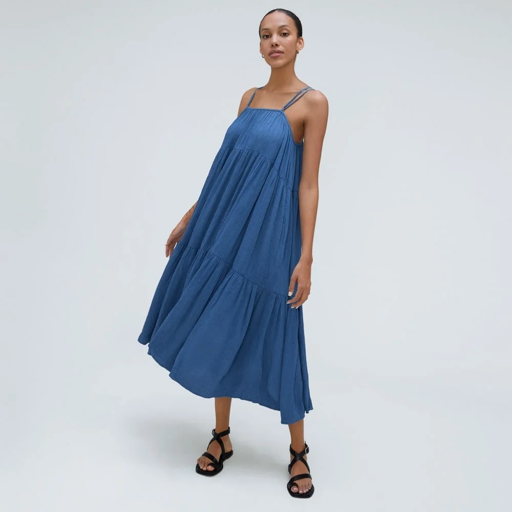 The Naia™ Ripple Tiered Maxi Dress | Deep Blue (5)