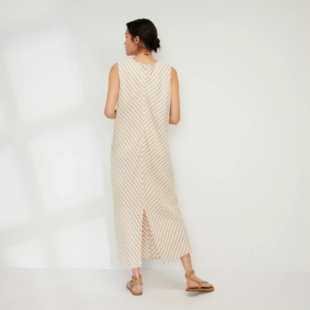 The Linen Bias Cut Dress | Bone / Caramel (5)