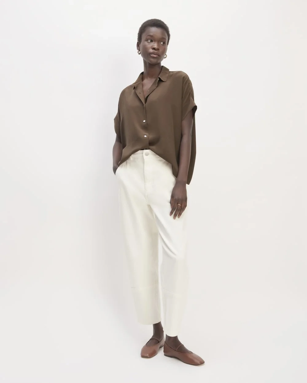 The Boxy Shirt in Washable Silk | Cocoa (4)