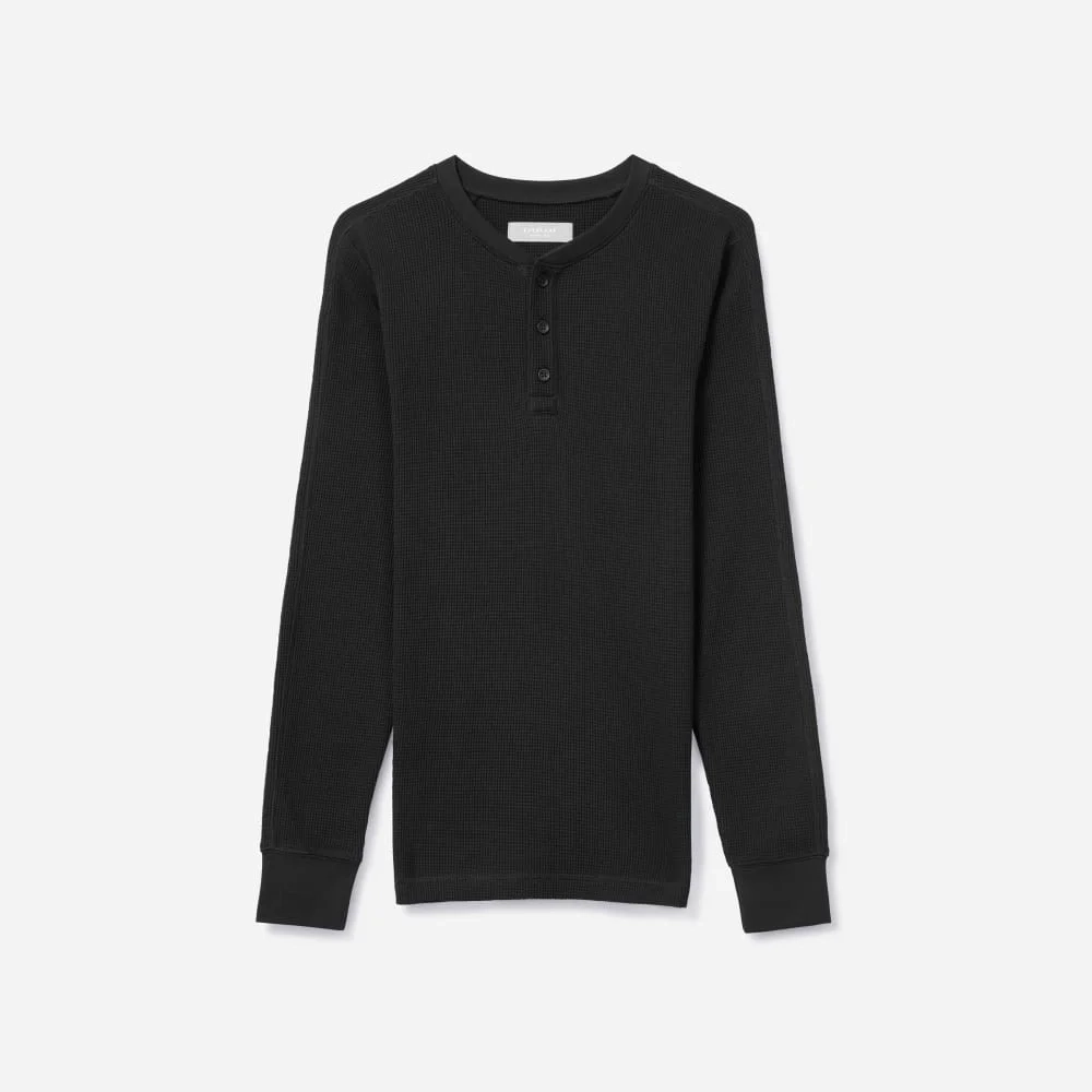 The Waffle Long-Sleeve Henley Tee | Black